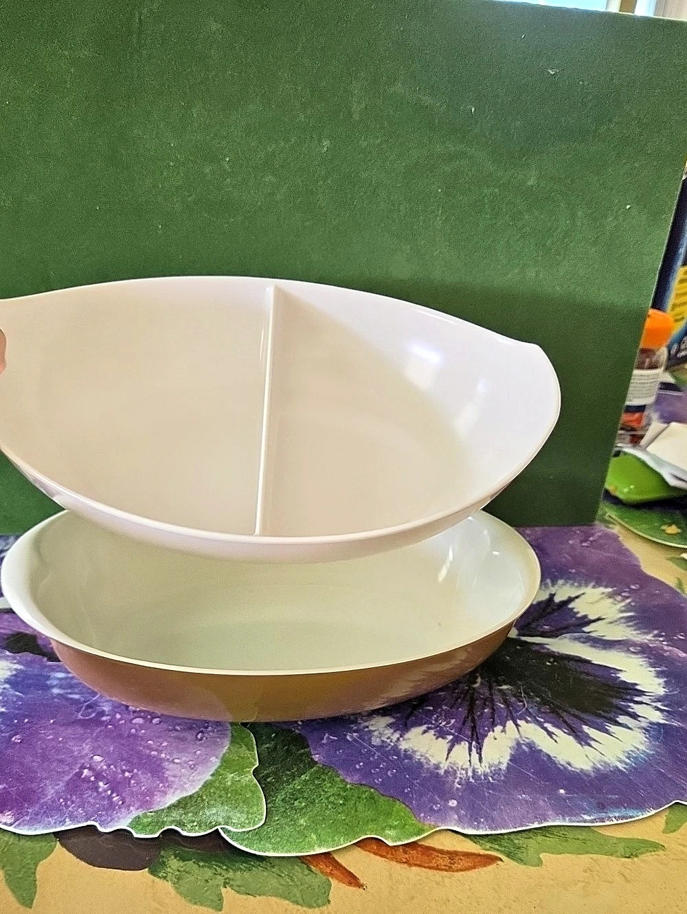 Melmac Mid Century White Oval Divided Casserole Dish